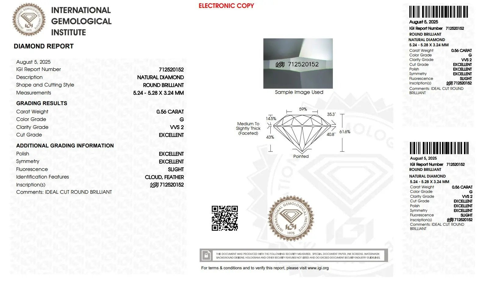Diamant 0.56ct / Rundschliff / G / VVS2 / 3EX SL / GIA-Zertifikat Wert ca. 2.300€