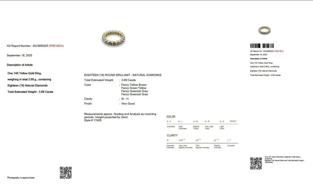 Diamantring 14 kt Gelbgold + 3.89ct. Diamant  - IGI-Zertifikat Wert ca. 5.500€