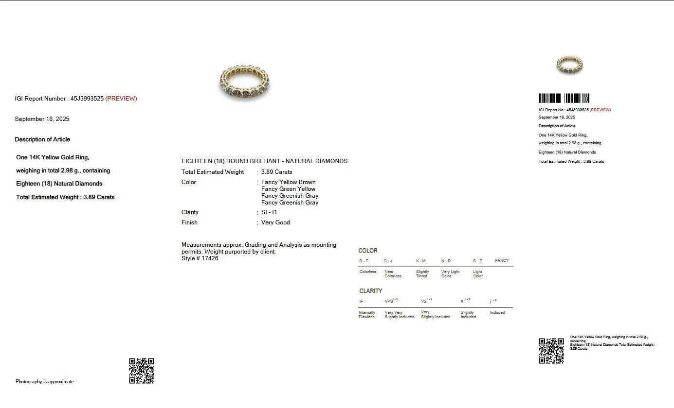 Diamantring 14 kt Gelbgold + 3.89ct. Diamant  - IGI-Zertifikat Wert ca. 5.500€