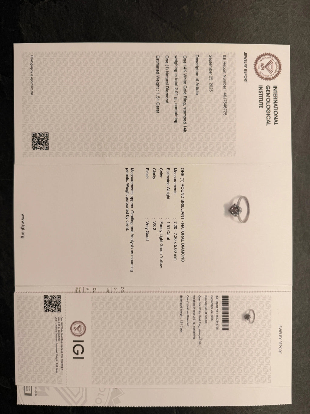 Diamantring 1,51ct + 14Kt Weißgold Wert ca. 12.000 - 15.000€ IGI-Zertifikat