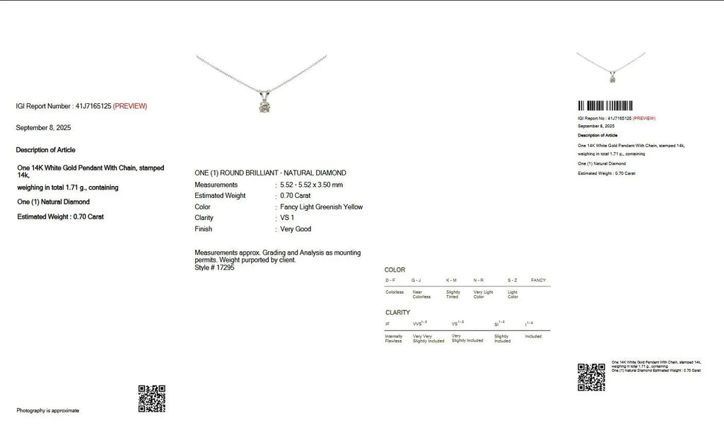 Halskette mit Anhänger 14 kt Weißgold + 0.70ct. Diamant IGI-Zertifikat Wert ca. 4.000€